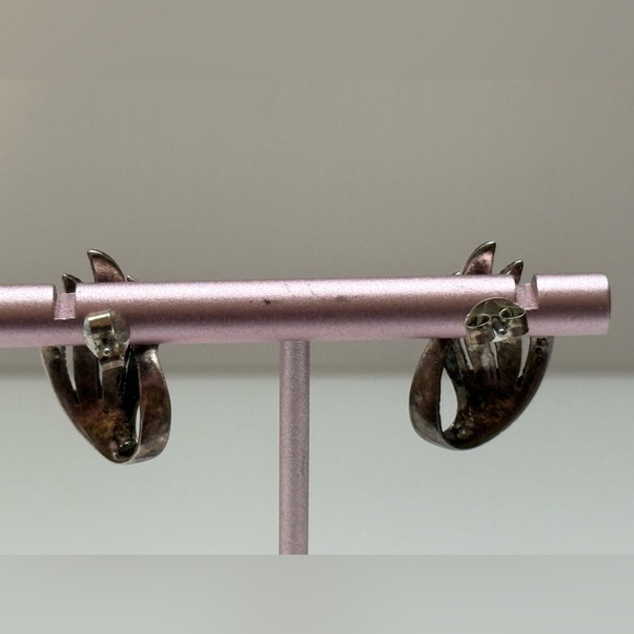 Estate Art Deco Sterling Silver Marcasite Swirls Drop Earrings Pierced Antiqued - Picture 5 of 8